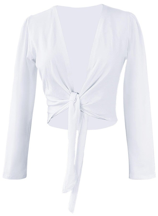 Daydance White Adult Women Ballet Shrug Cropped Cotton Dance Sweaters for Leotards - Image 1